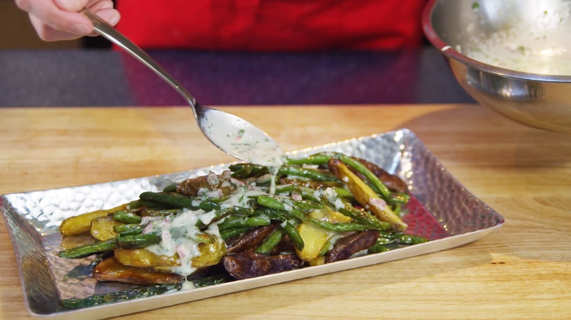 Roasted Green Beans &amp; Fingerling Potatoes with Buttermilk Tarragon Dressing - Mann's Fresh Vegetables