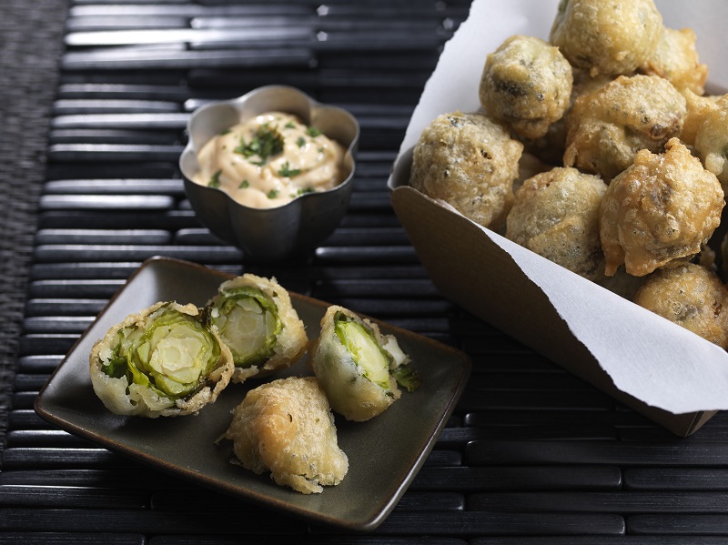 Vodka Tempura Fried Brussels Sprouts with Lemongrass Aioli Sauce - Mann's Fresh Vegetables